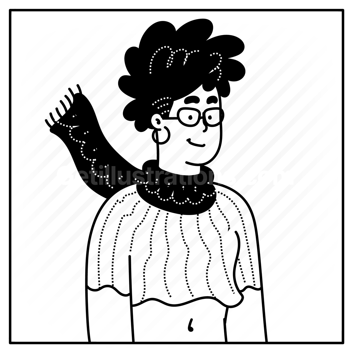 short hair, woman, female, girl, scarf, crop top, sweater, glasses
